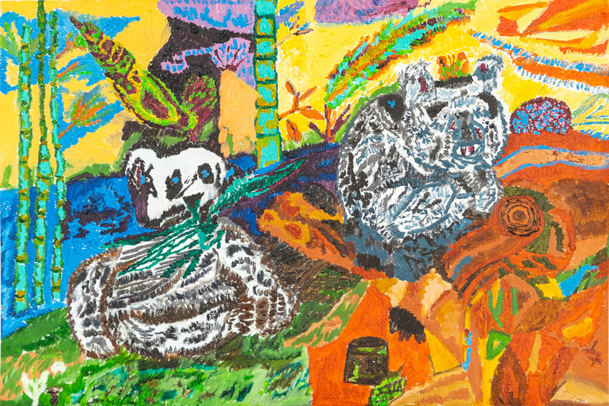 Энергокартина "У водопоя", масло, холст, 35х45см, покрыта лаком, торцы окрашены