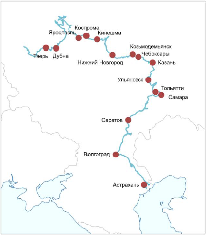 Рисунок 1. Города-участники экологической акции в День Волги