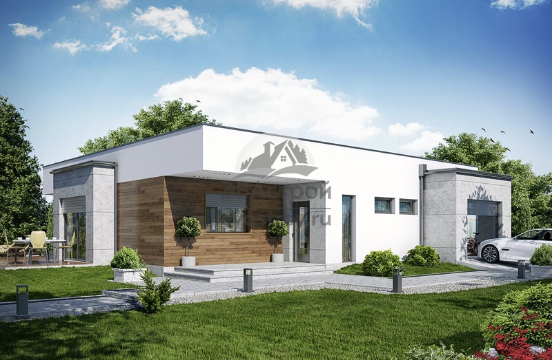 Проект дома  171 м2 в стиле минимализм с плоской крышей и гаражом - 104-60