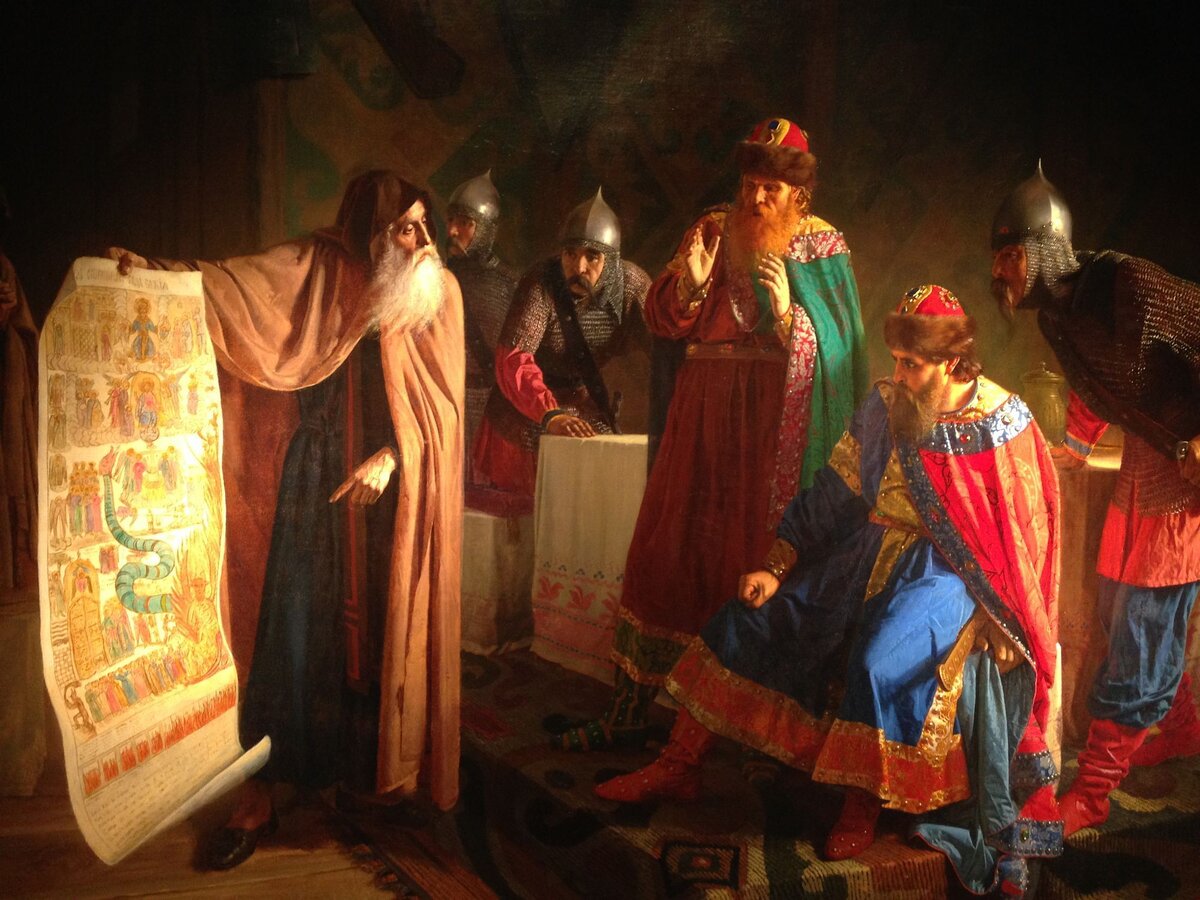 «Обращение Владимира в христианство» (1866). Григорий Седов. Источник: Культура.РФ https://www.culture.ru/materials/151895/knyaz-vladimir-v-russkom-iskusstve