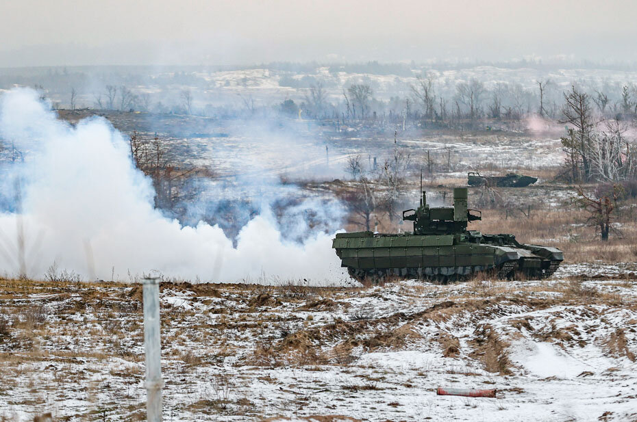 Россия.  ЛНР. Подготовка экипажей боевой машины поддержки танков (БМПТ)  «Терминатор» в зоне проведения специальной военной операции. Фото:  Александр Река/ТАСС