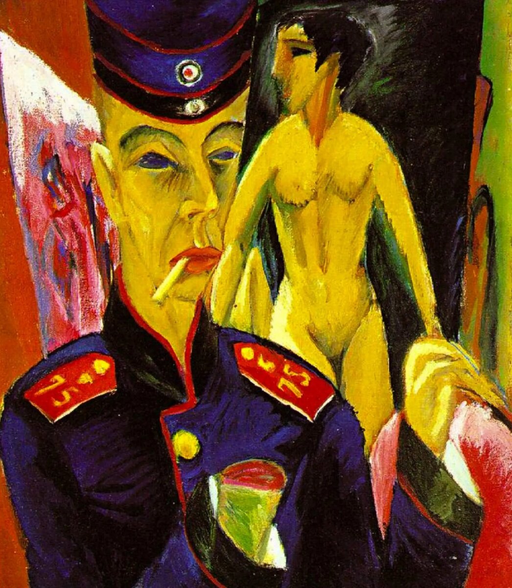 Кирхнер, "Автопортрет в солдатской форме"