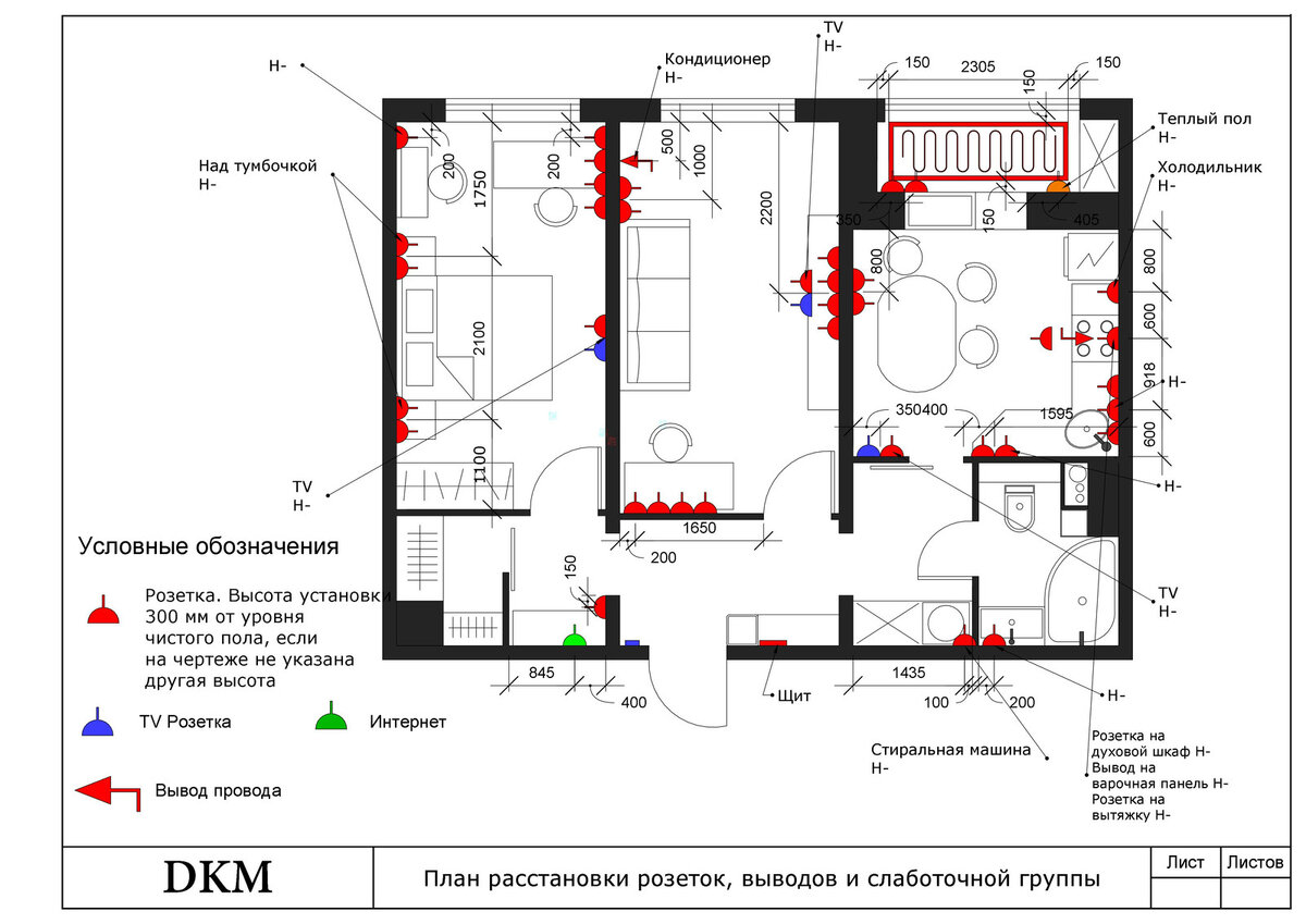 План размещения розеток и выключателей фото 19