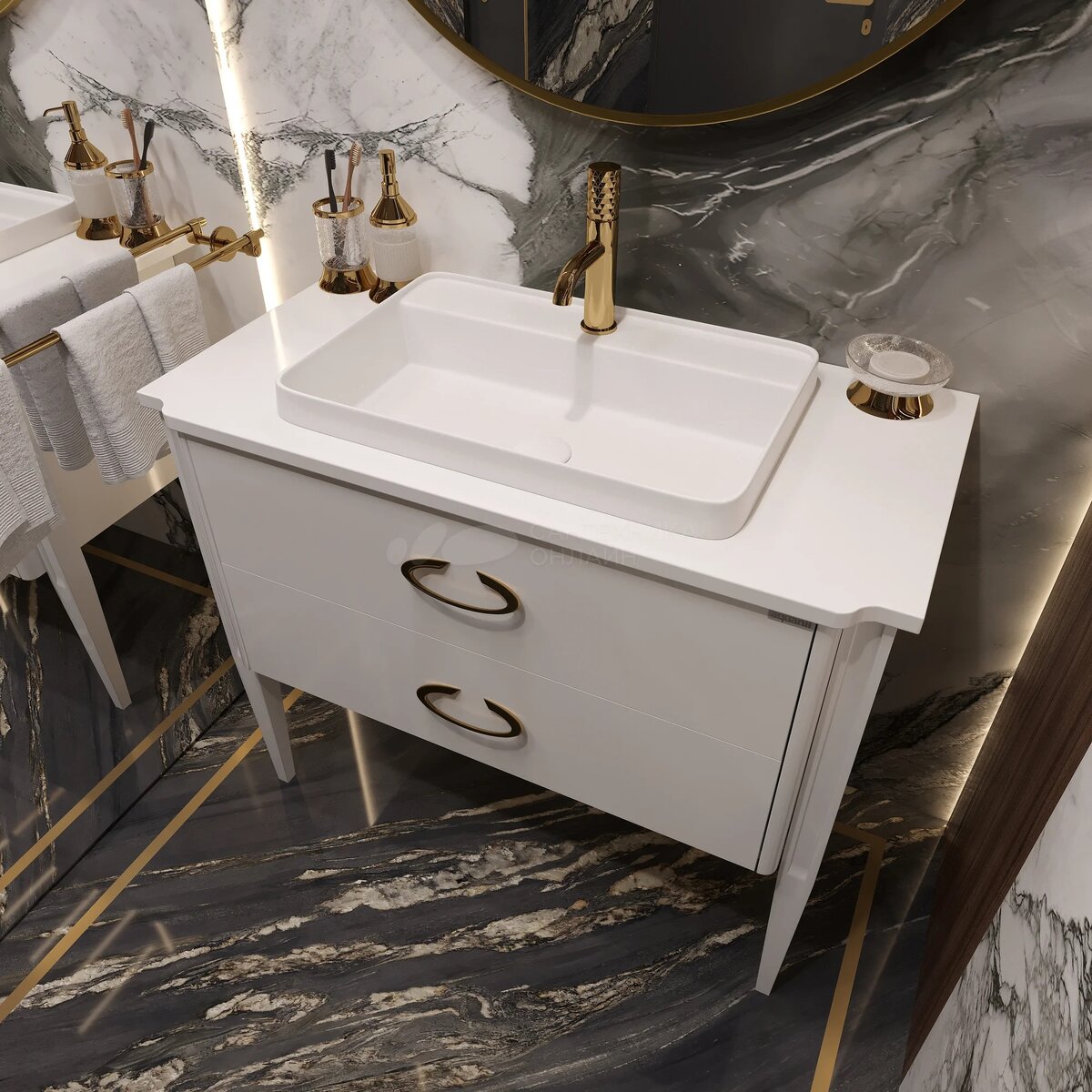 Пример: коллекция Amanty от Defne banyo – лаконичное сочетание латуни, стекла и безупречной функциональности.