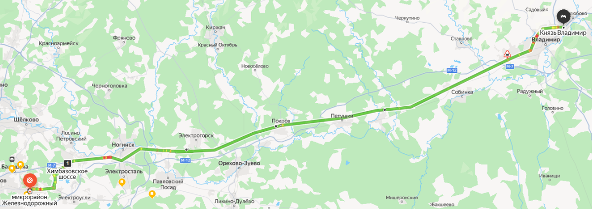 Маршрут Балашиха – Владимир. Информация из сервиса Яндекс Карты