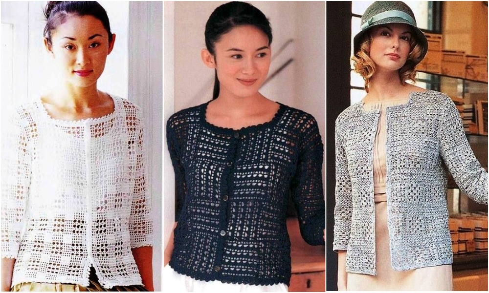 Узоры крючком в технике филейного вязания Жакеты со схемами Вязание для Вас VdV