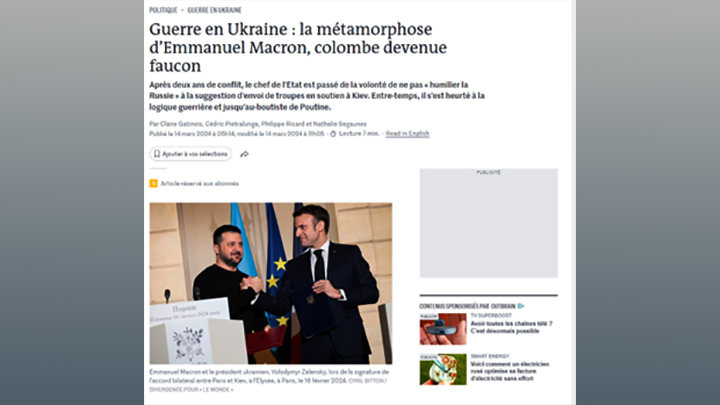 МАКРОН ХОЧЕТ УБИТЬ АРМИЮ НАТО ОБ РУССКИХ НА УКРАИНЕ. СКРИН С ТГ-КАНАЛА LE MONDE