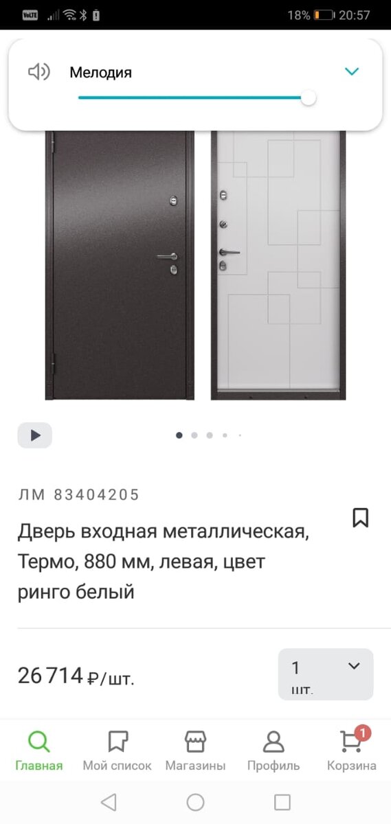 Дверь на сайте строймаркета. Цена 2022 года.