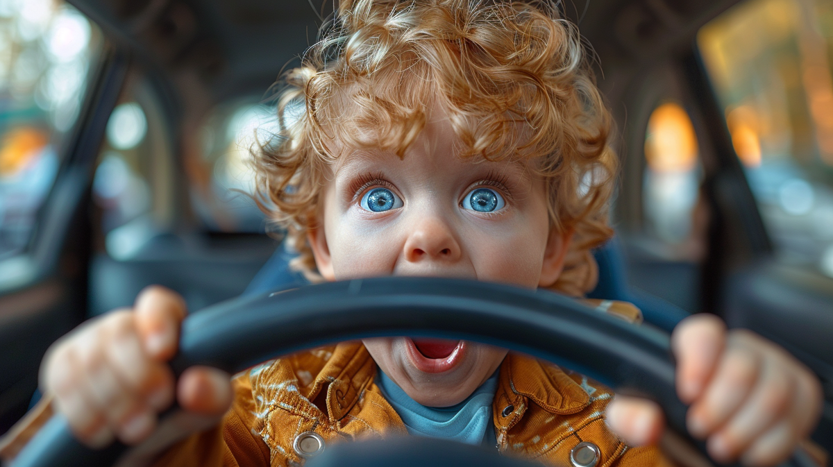 Кричащий маленький мальчик за рулем