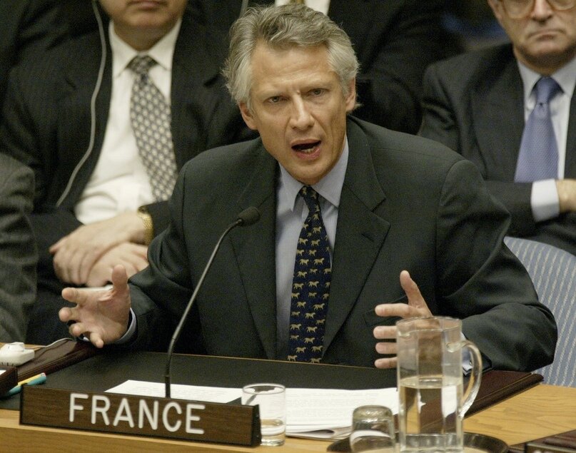 Доминик де Вильпен выступает в ООН против войны в Ираке в 2003