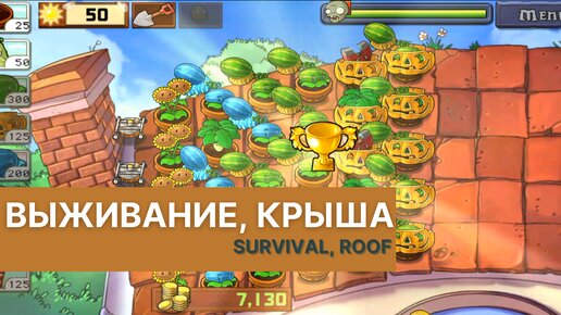 Plants vs zombies - Survival (Roof), выживание (крыша)