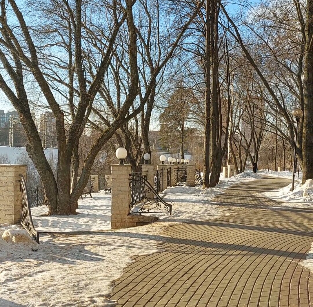 В нашем парке чумовое солнце, но ещё снежок.