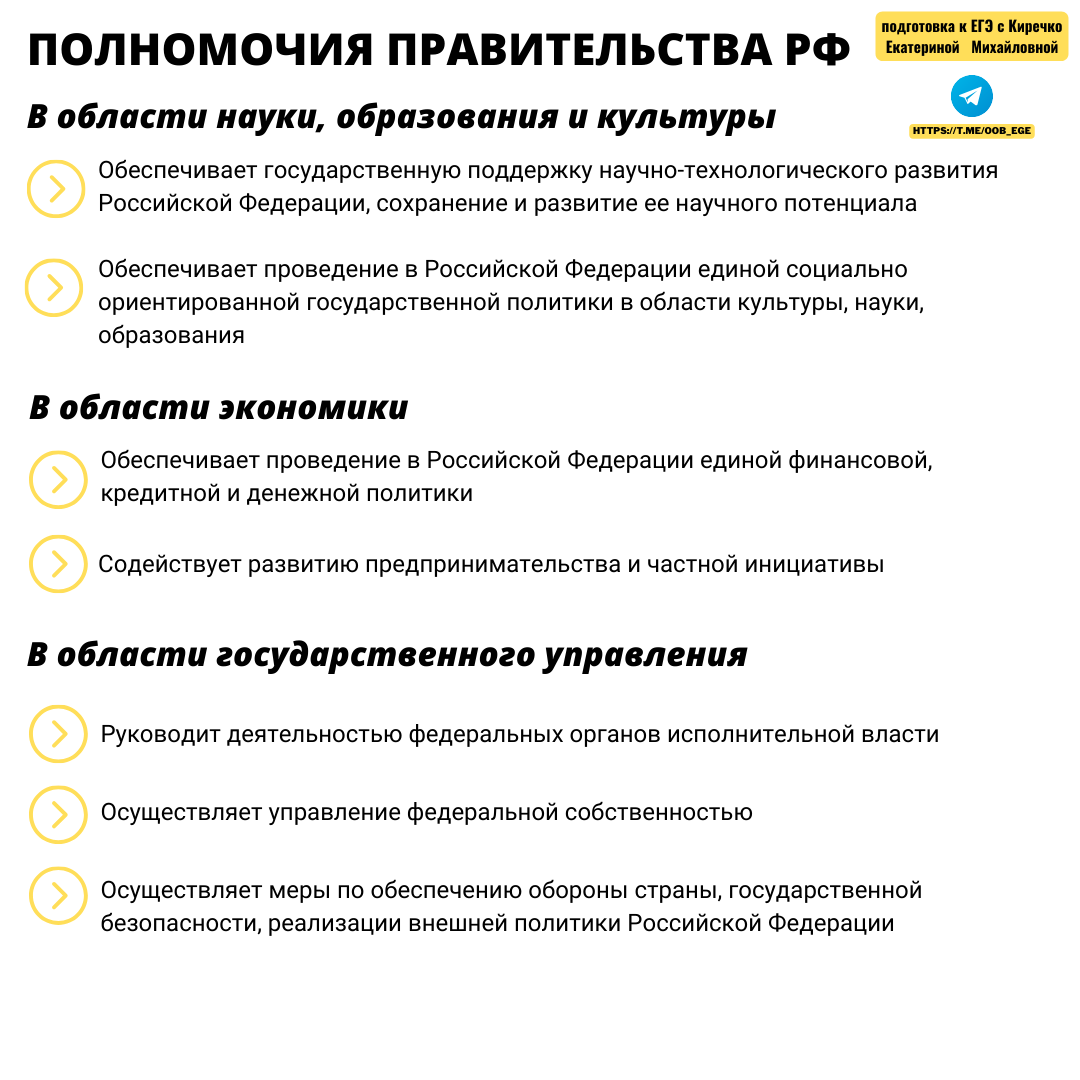 ПОЛНОМОЧИЯ ПРАВИТЕЛЬСТВА | ЕГЭ по обществознанию на 90+ с Киречко  Екатериной Михайловной | Дзен