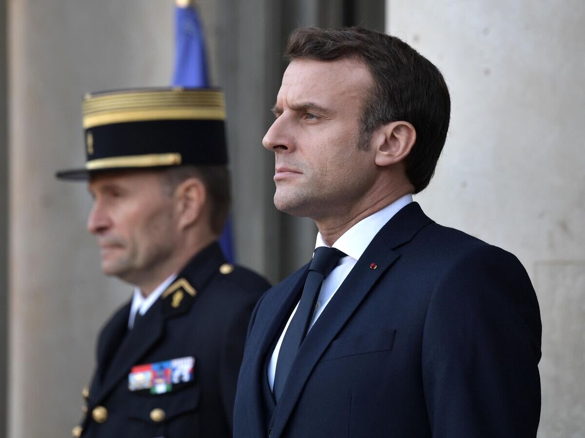    Президент Франции Эммануэль Макрон на церемонии официальной встречи глав государств-участников "Нормандского формата" в Елисейском дворце© РИА Новости / Алексей Никольский