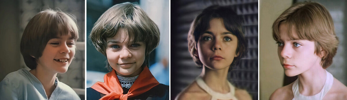 Обратите внимание на крайнее фото слева. В каком возрасте молочные зубы выпадают? А потом быстро взгляните на крайнее фото справа... Если для взрослого зрителя здесь все лица детские, то для ребенка – слева ровесница, а справа – почти тетенька...