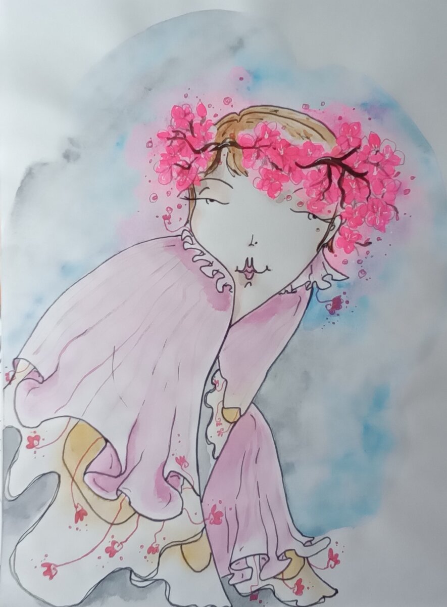 Авторская иллюстрация "Венок из сакуры"