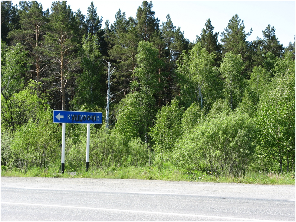 Знак поворота с тракта на деревню Кунгурка. Фото автора.