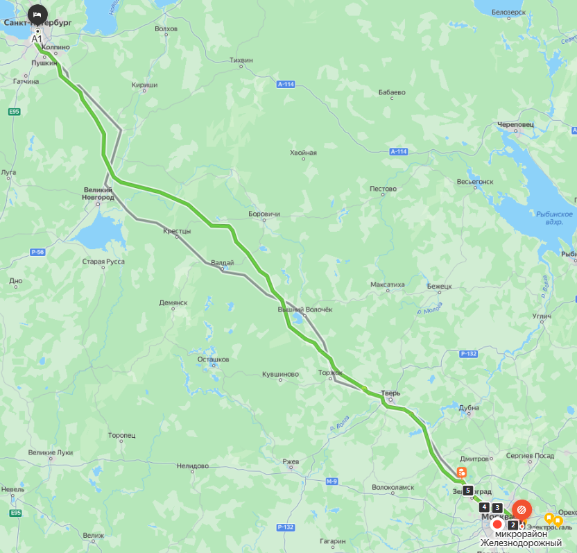 Маршрут Балашиха – Санкт-Петербург. Информация из сервиса Яндекс Карты