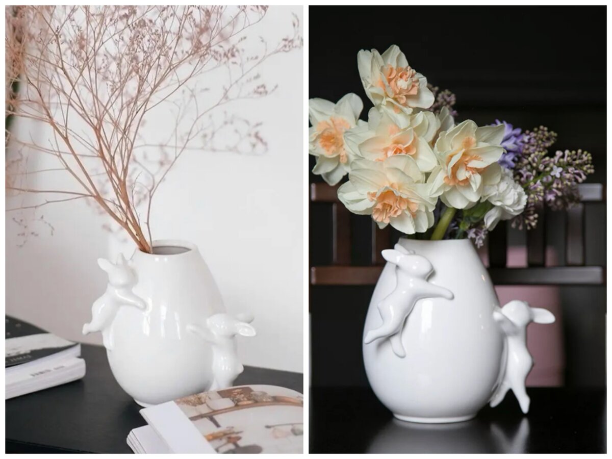 Керамическая ваза с зайчиками