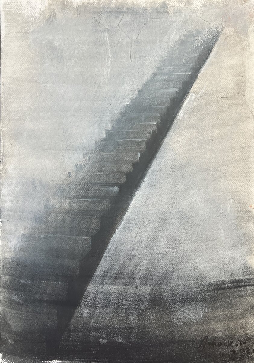 Лестница в небо, 56х39 см, акварель, тушь, акрил