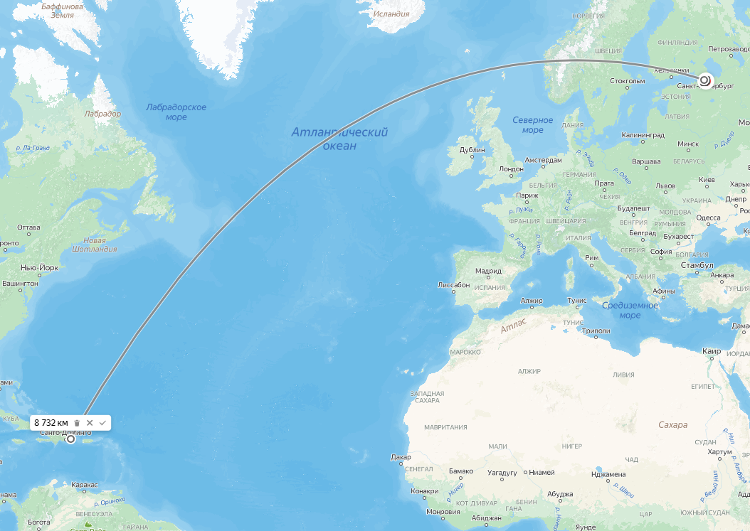 Общив вид предстоящего полета на карте мира.