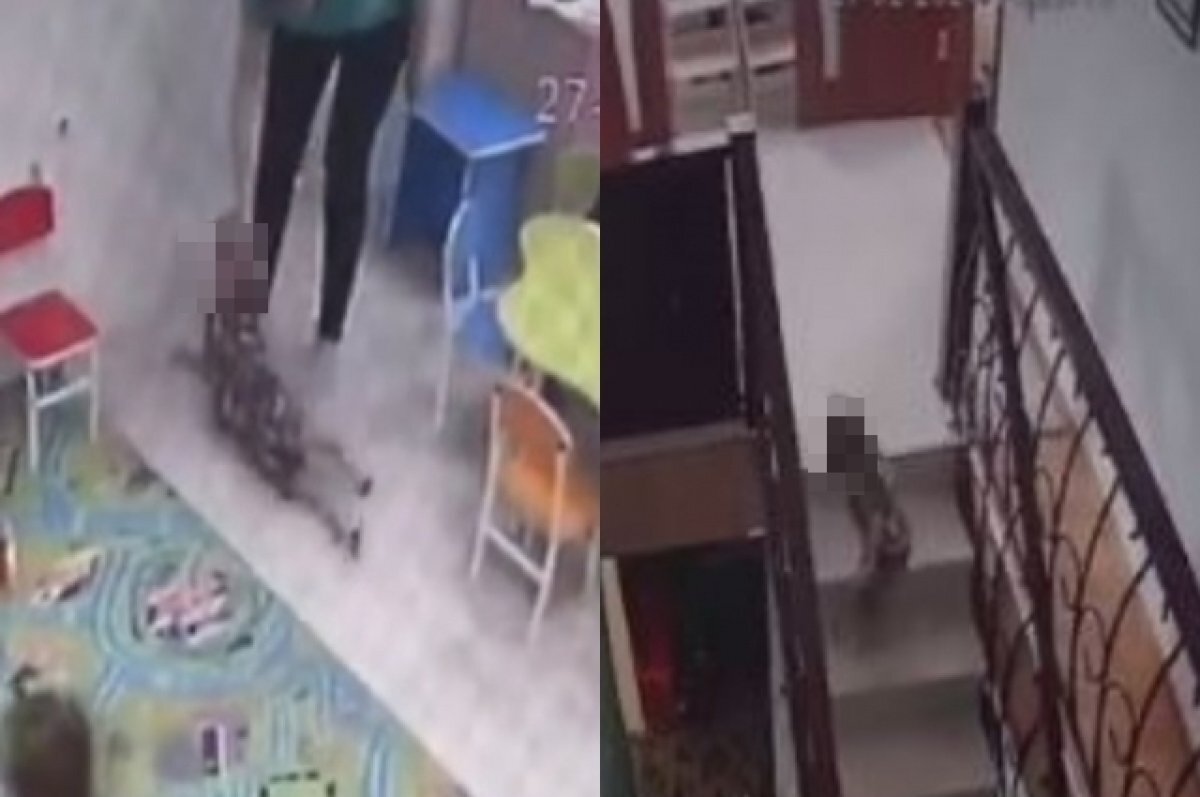    Ребёнок долгое время оставался без присмотра на лестнице.