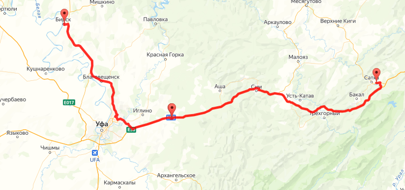 Трасса Бирск-Сатка и точка страшного ДТП 