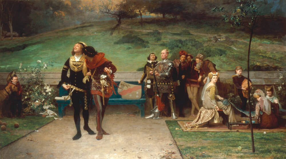 «Эдуард II и его фаворит Пирс Гавестон». Маркус Стоун, 1872 год