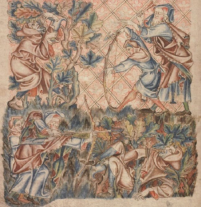 Убийство Ламехом Каина. Миниатюра из Библии XIV века. Англия. Изображение взято в Сети.