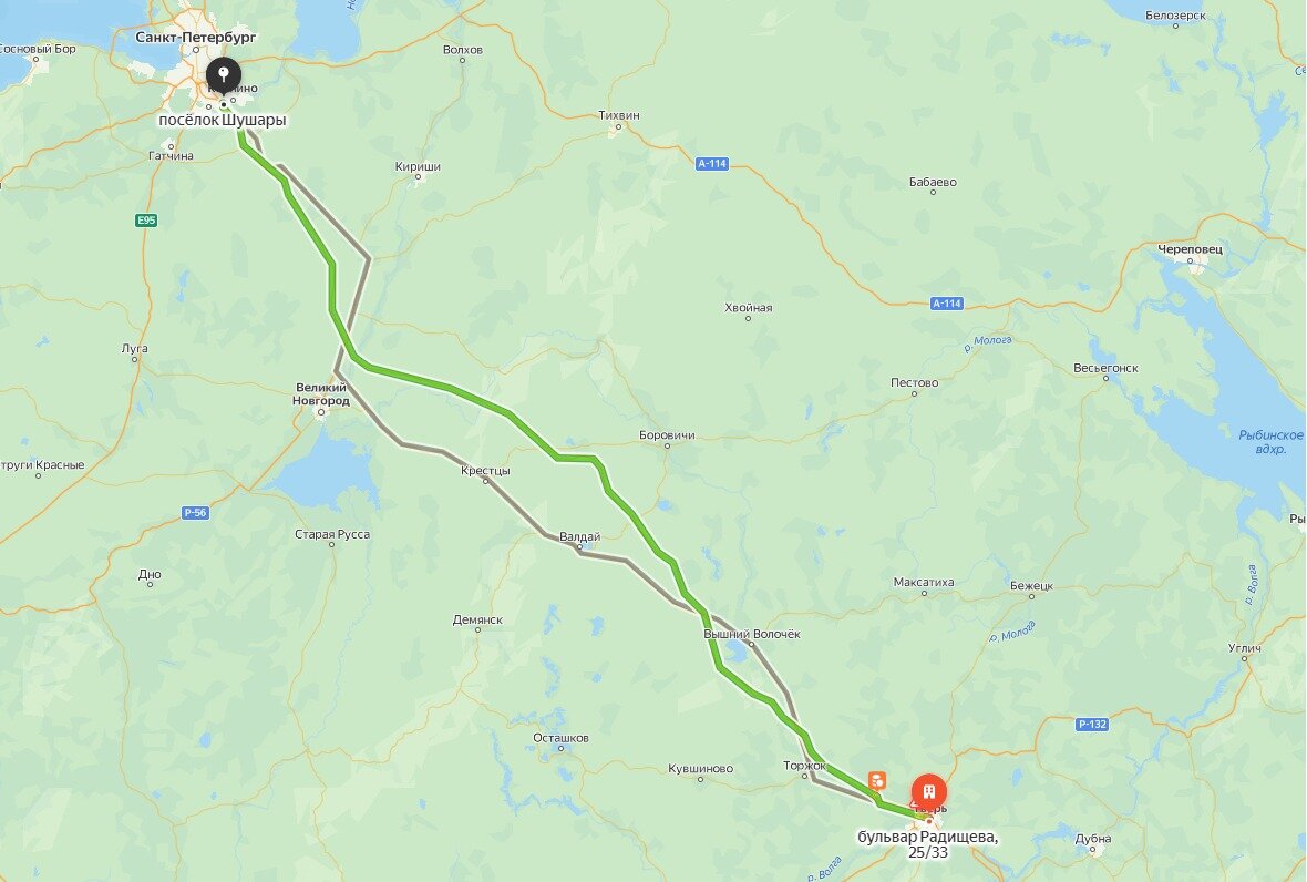 Маршрут Тверь - Санкт - Петербург.