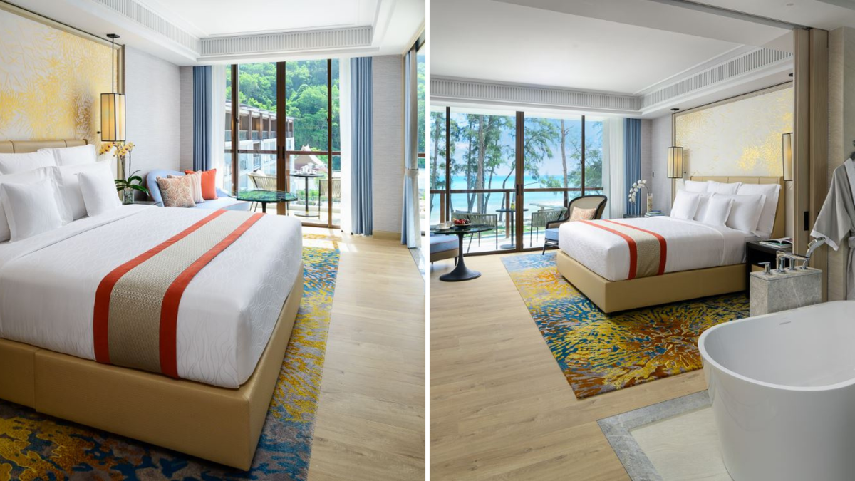 На фото слева: стандартный номер в корпусе. На фото справа: вилла с видом на море.