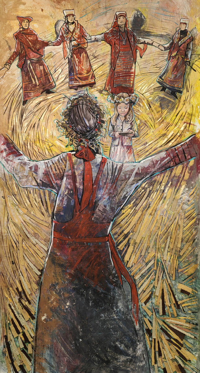 "Красный круг" 100х200см холст, масло, золото Мария Барковская 