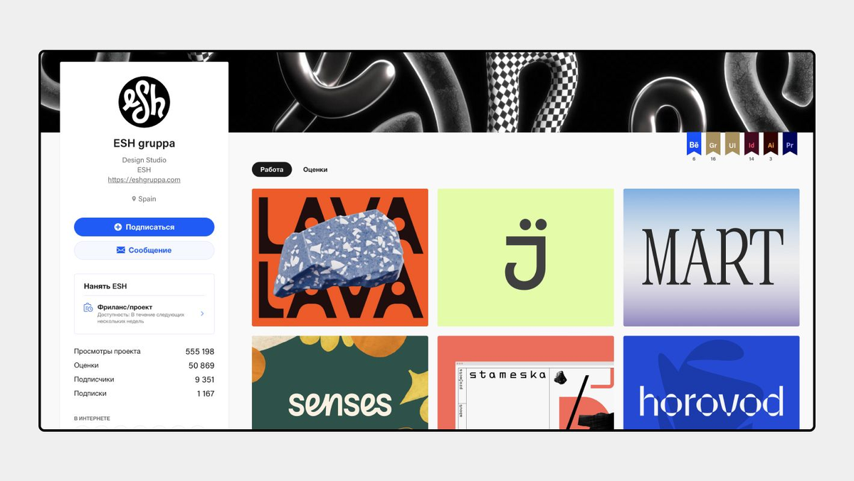 Пример портфолио на Behance