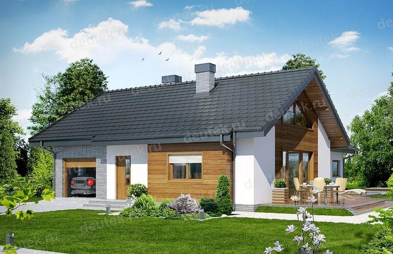 Проект одноэтажного дома 155 м2 из газобетона с гаражом, и террасой - DTS100017
