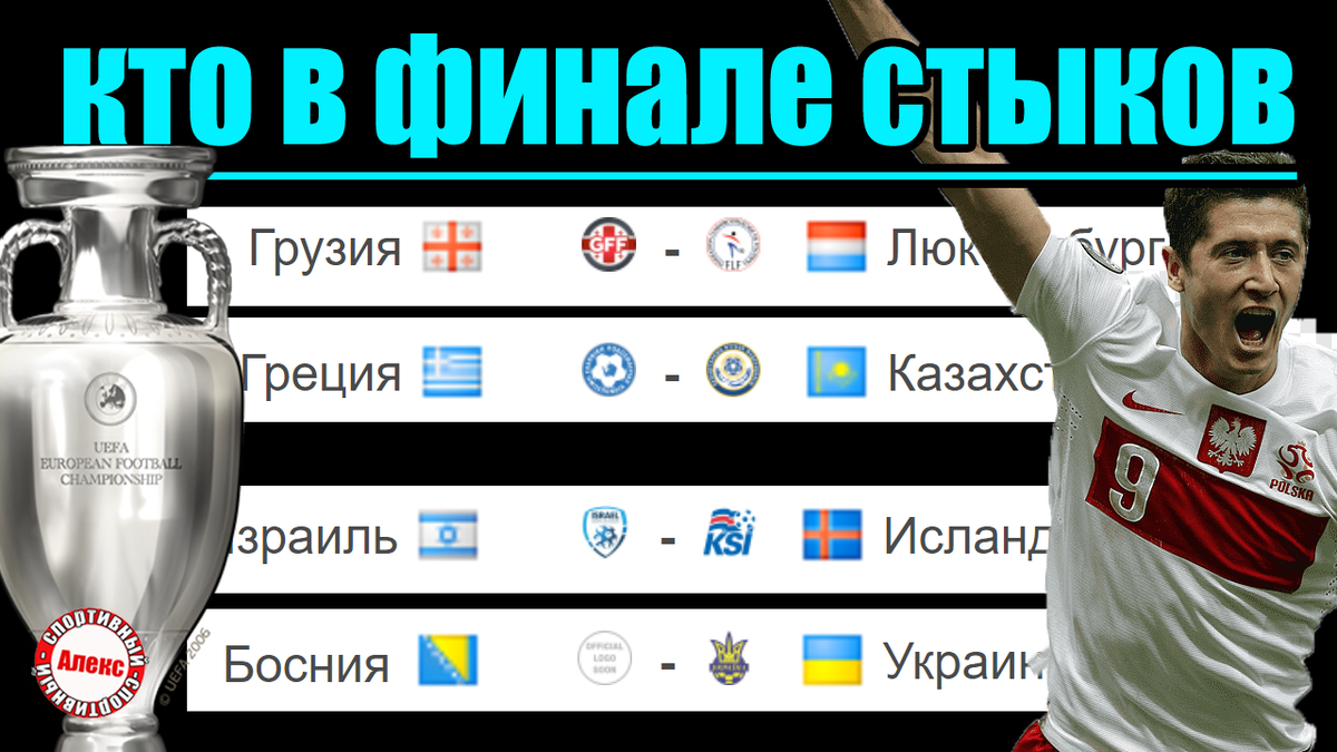 Это отбор к чемпионату Европы по футболу. Сегодня в полночь завершились полуфиналы стыков. 12 сборных борются за 3 заветные путёвки. Кто же победил в этих любопытных парах? Кто пробился в финал?-1-2