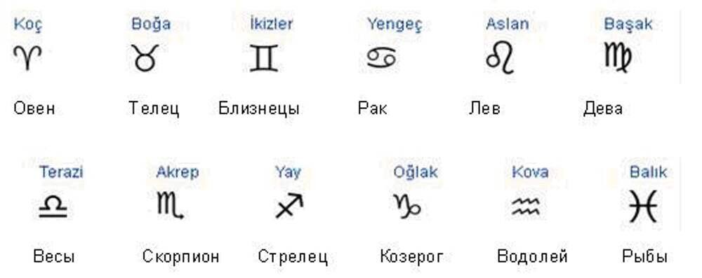 Каждый из двенадцати сегментов содержит астрологический символ соответствующего знака зодиака