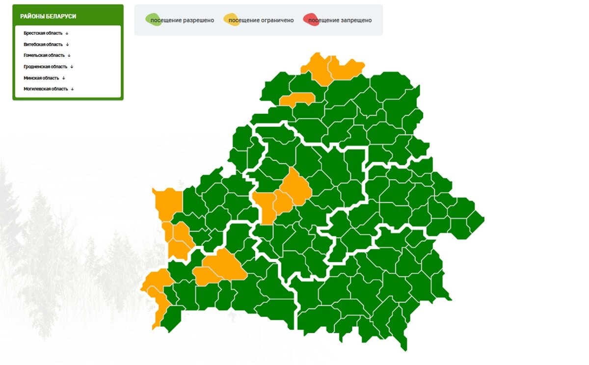 Карта запрета посещения лесов беларуси на сегодня