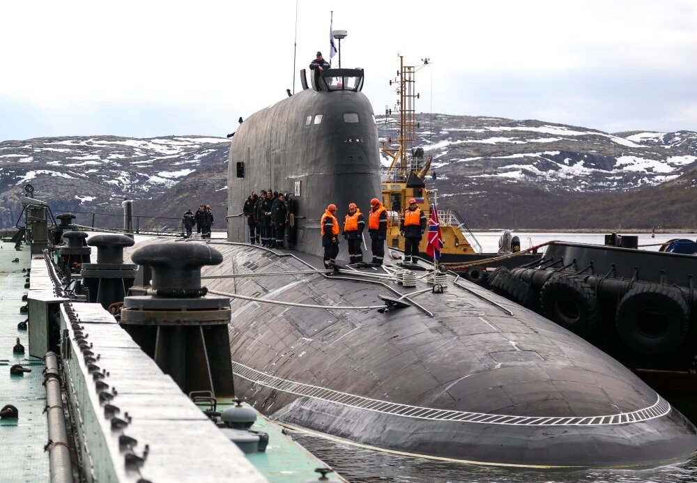 Прибытие атомной подводной лодки К-561 «Казань» проекта 885М «Ясень-М» к месту постоянного базирования. 2021 г. Фото: Павел Львов, РИА Новости