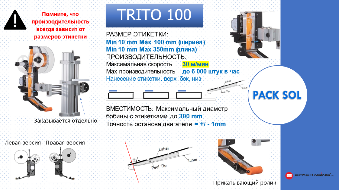 Технические характеристики этикетировщика TRITO 100
