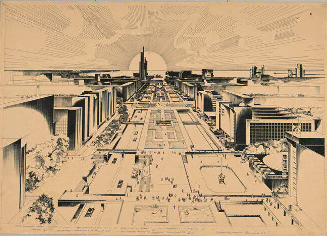 Монументальный  план застройки юго-западной части проспекта Героев 60х-70х годов (сейчас Ленинский проспект)