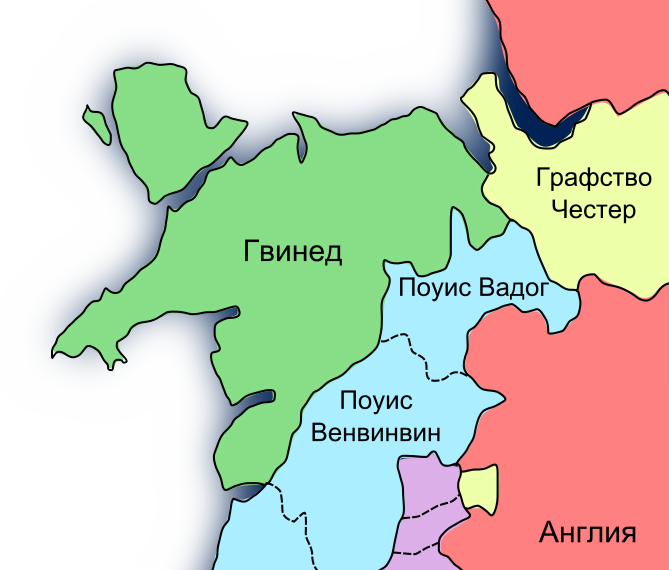 Княжества и провинции северной части Уэльса во второй трети XIII века