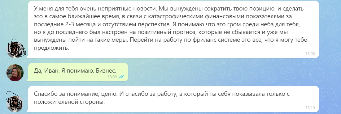 Финальная переписка с Генеральным директором.в Битриксе. Немного смахивает на некролог