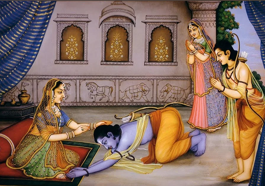 Рама и его мать Каушалья. Изображение: smilemakerkrishna.blogspot.com