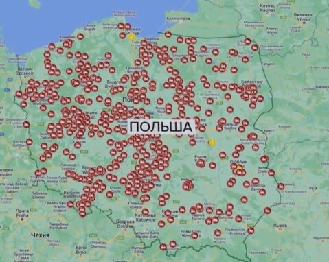 карта фермерских протестов в Польше