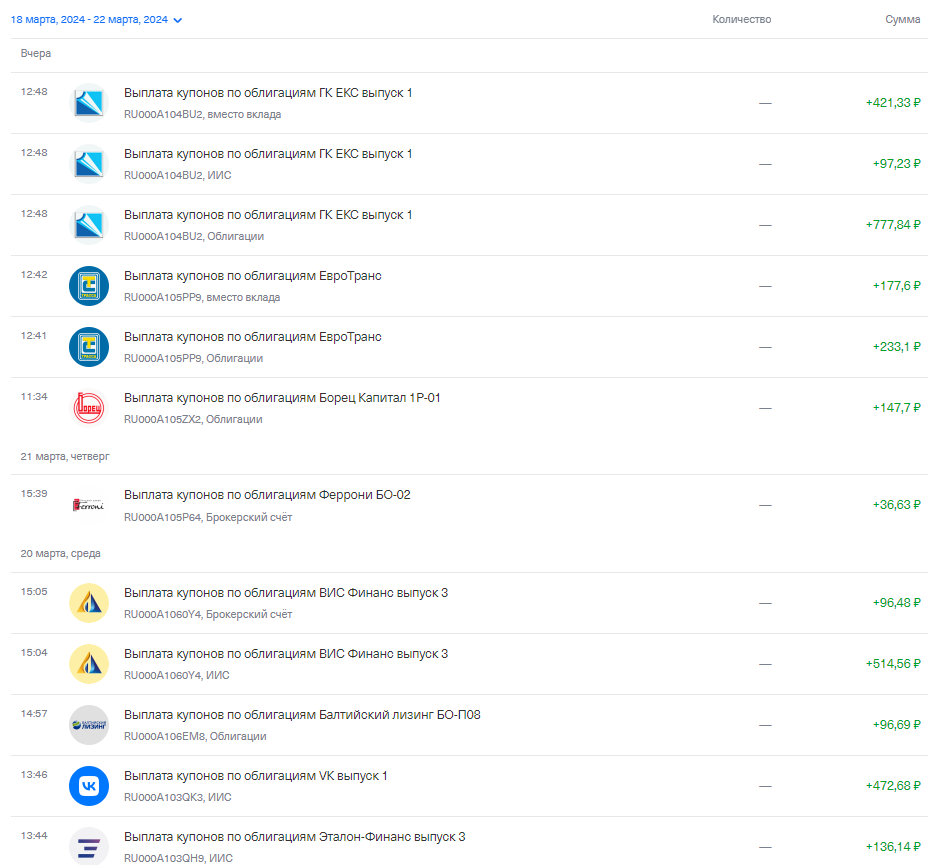 поступления на счет в Тинькофф инвестициях, ч1