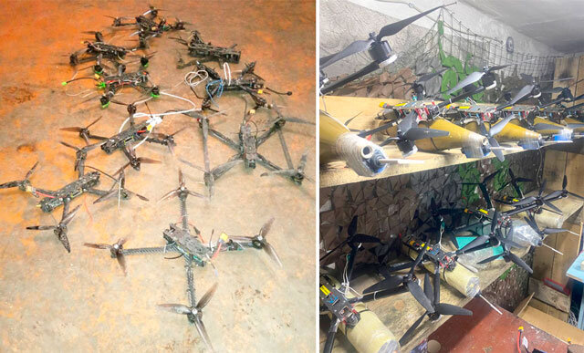 Основы ФПВ и уже снаряжённые гранатами от РПГ-7 в качестве боевой части (фото из открытых источников)