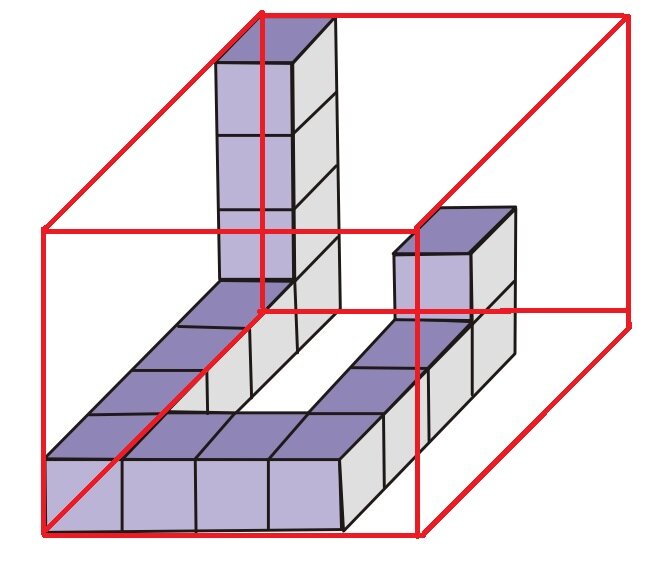 Мы взяли несколько одинаковых кубиков и сложили из них такую фигуру: Как вы думаете, какое наименьшее количество кубиков надо добавить, чтобы достроить эту фигуру до куба?-2