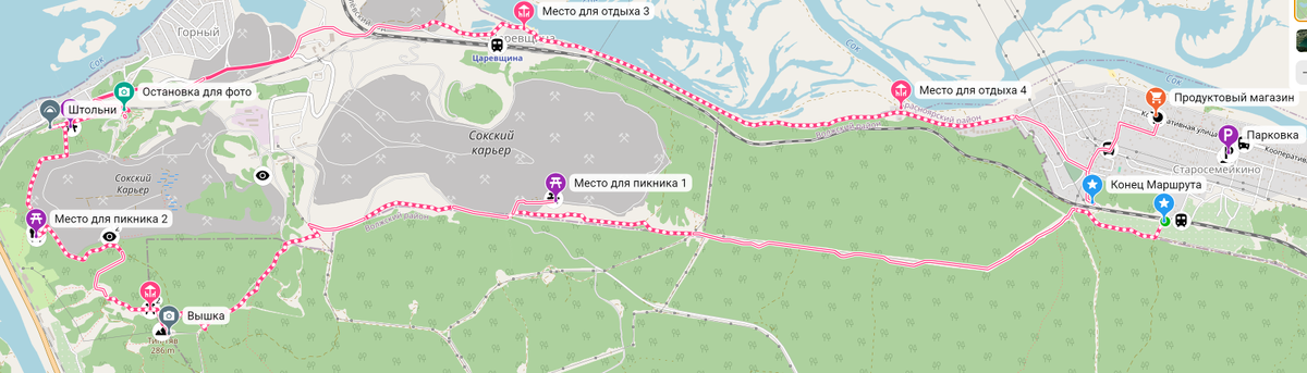 Маршрут ж/д станция Старосемейкино - г. Тип-Тяв - ж/д станция Старосемейкино