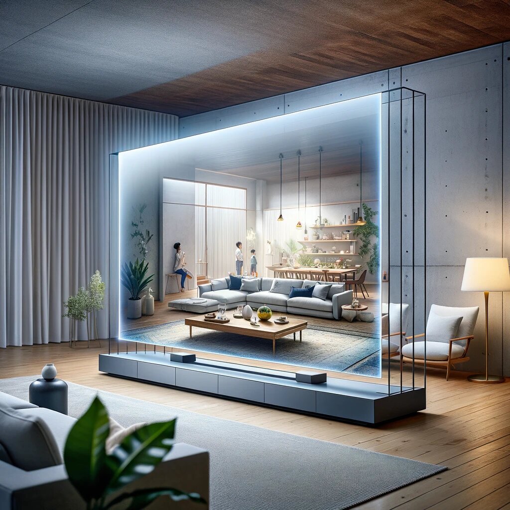 Телевизор выключается, и его экран становится практически невидимым.