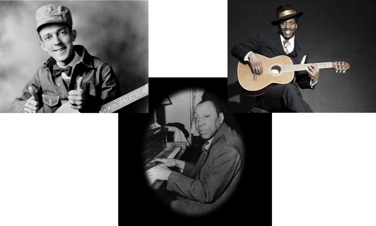Jimmie Rodgers, Robert Johnson, Jimmy Yancey. Фото взяты в свободном доступе Яндекс Фото. Коллаж автора